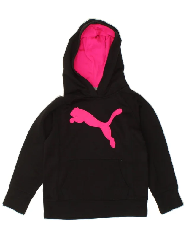 men's hoodie sweatshirt with graphics -PUMA Girls Graphic Hoodie Jumper 7-8 Years Small Black Polyester