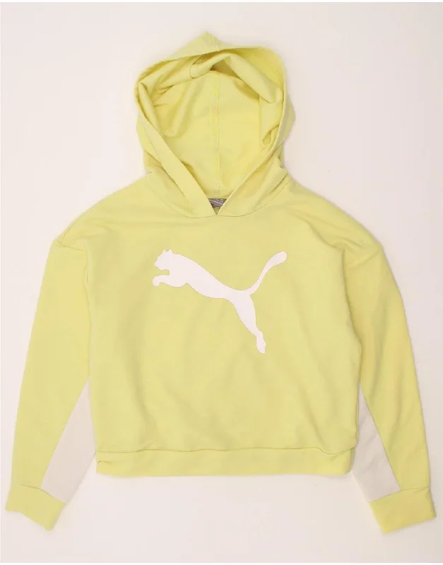 men's heavy-duty hoodies -PUMA Girls Graphic Hoodie Jumper 9-10 Years Yellow Cotton