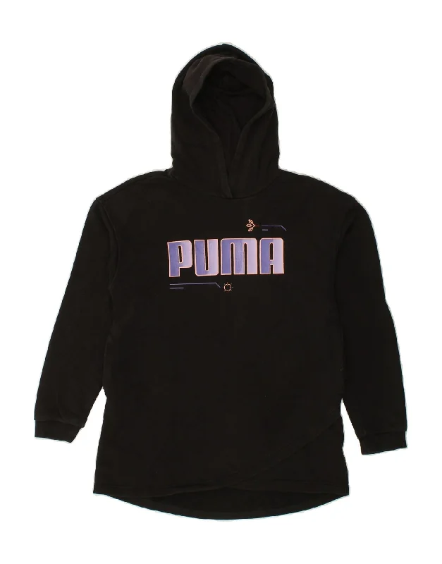 men's performance hoodies -PUMA Girls Hoodie Jumper 11-12 Years Black Cotton