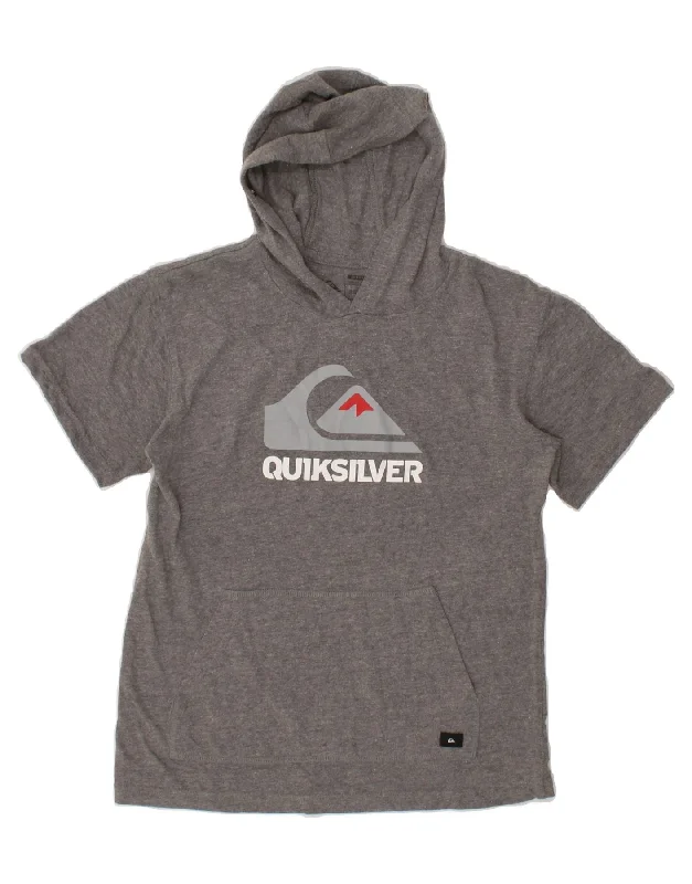 men's workout sweatshirts -QUIKSILVER Boys Graphic Short Sleeve Hoodie Jumper 10-11 Years Medium Grey