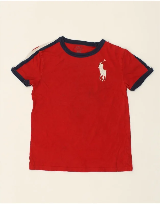 men's simple stylish t-shirts -RALPH LAUREN Boys T-Shirt Top 10-11 Years Medium Red Colourblock Cotton