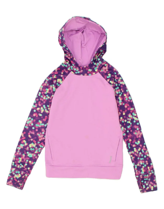 men's zip-up hoodies for winter -REEBOK Girls Hoodie Jumper 7-8 Years Medium Pink Polka Dot Polyester