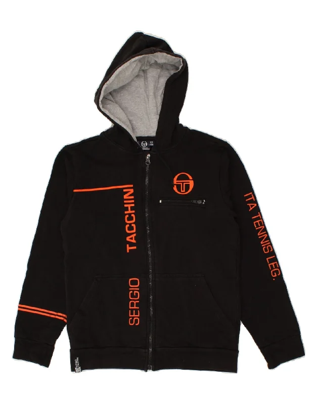 men's graphic hoodies for streetwear -SERGIO TACCHINI Boys Graphic Hoodie Jumper 11-12 Years Black Cotton