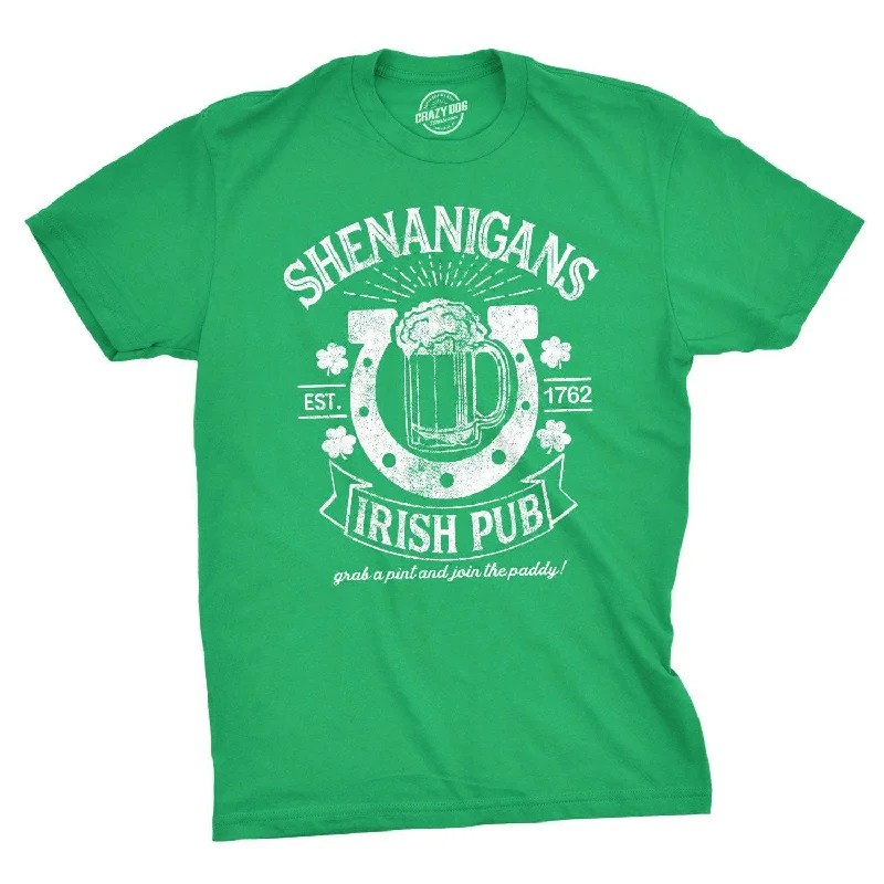 men's cotton t-shirts for summer -Shenanigans Irish Pub Men's T Shirt