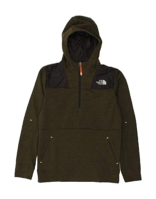 men's hoodie for gym -THE NORTH FACE Boys Hoodie Jumper 14-15 Years XL Khaki Colourblock