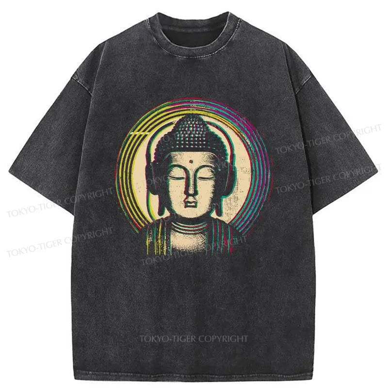 men's cool graphic t-shirts -Tokyo-Tiger Buddha With Headphones Washed T-Shirt