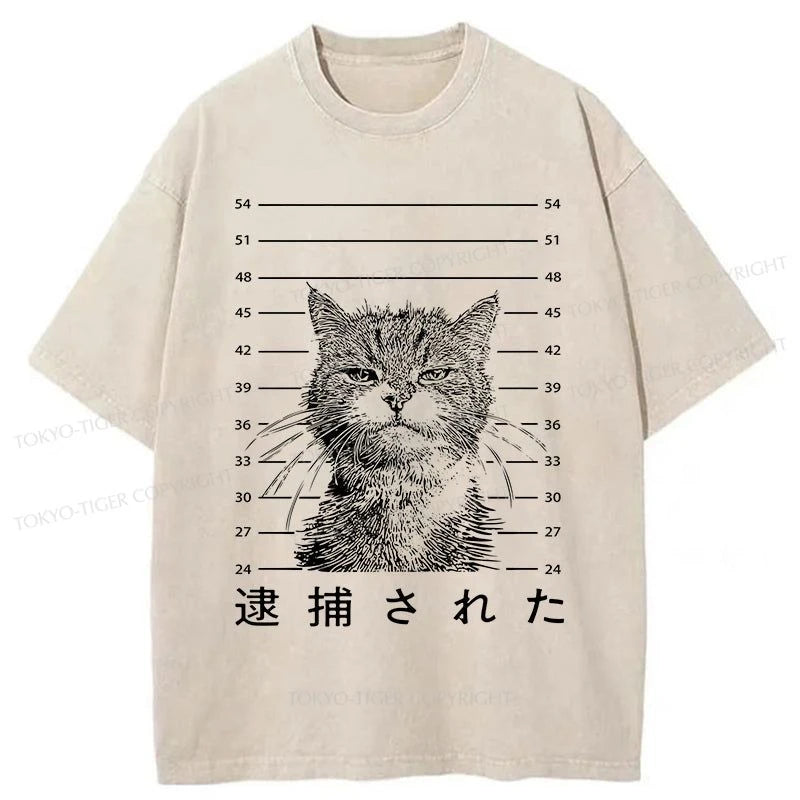 men's eco-friendly printed t-shirts -Tokyo-Tiger Cat That Was Arrested Washed T-Shirt