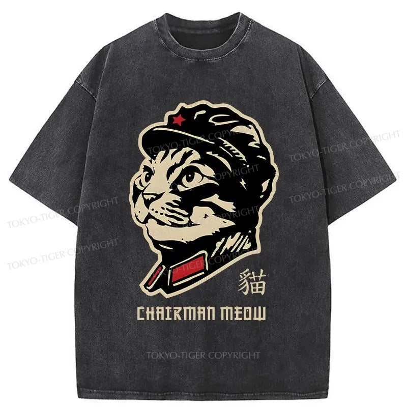 men's designer printed t-shirts -Tokyo-Tiger Chinese Spirit Cat Washed T-Shirt