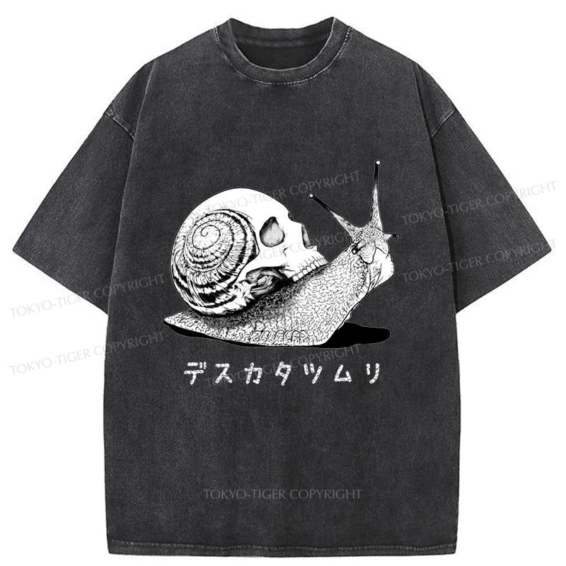 men's printed logo tees -Tokyo-Tiger Death Snail Manga Washed T-Shirt