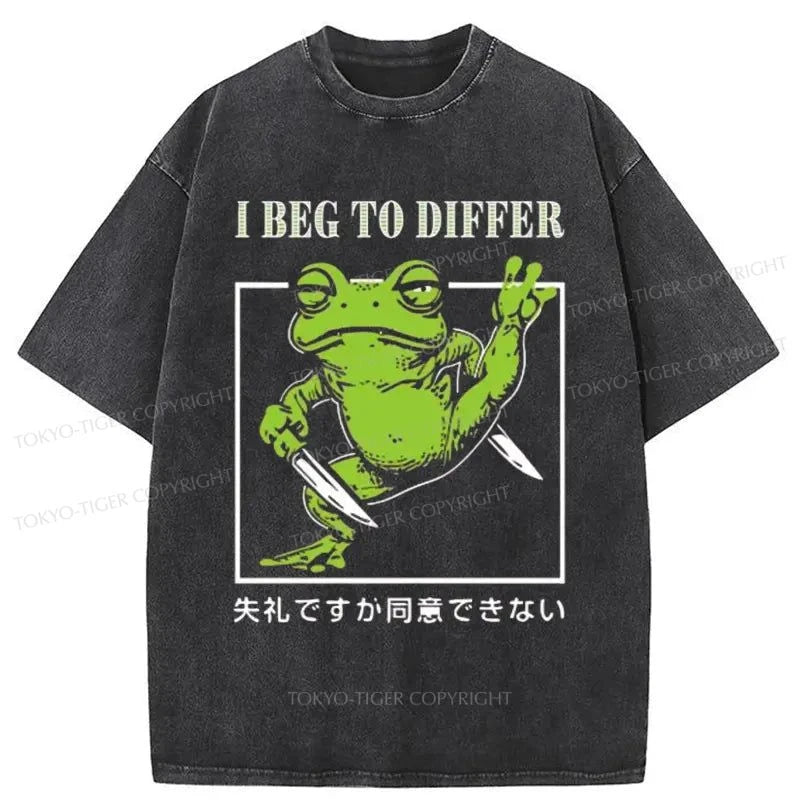 men's casual graphic t-shirts -Tokyo-Tiger Dissenting Frog Japanese Washed T-Shirt