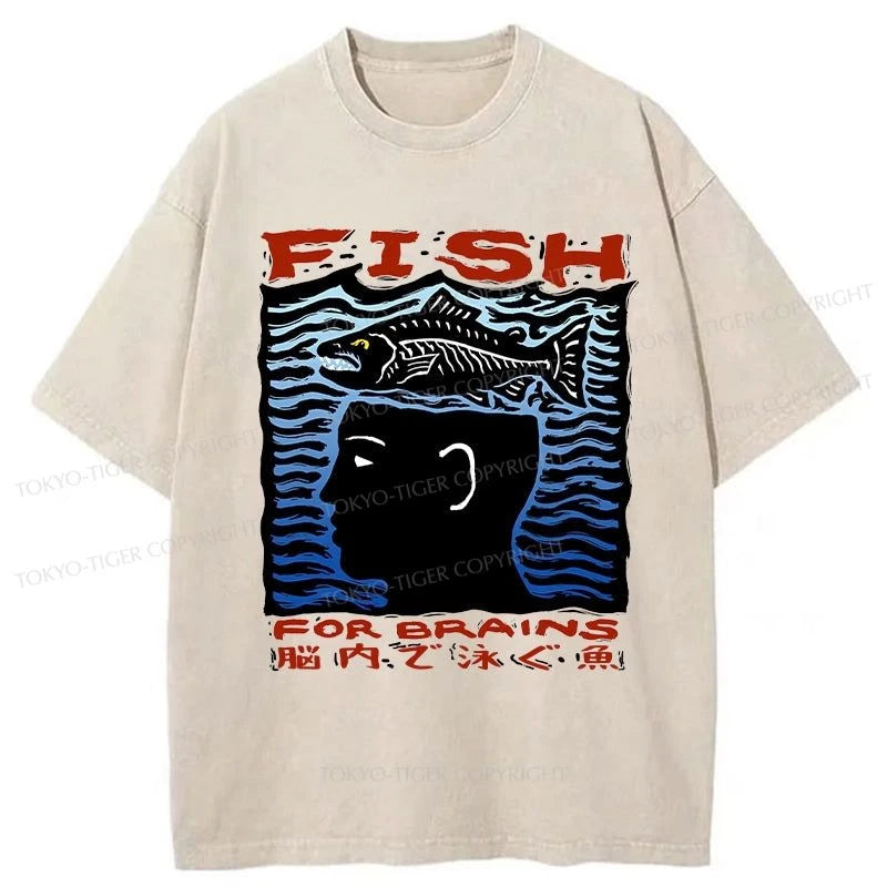 men's graphic t-shirts -Tokyo-Tiger Fish Swim In The Brain Washed T-Shirt