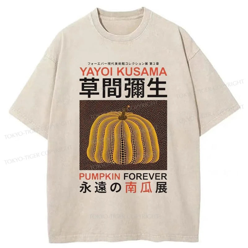 men's slim-fit plain t-shirts -Tokyo-Tiger Forever Pumpkin Exhibition Japanese Washed T-Shirt