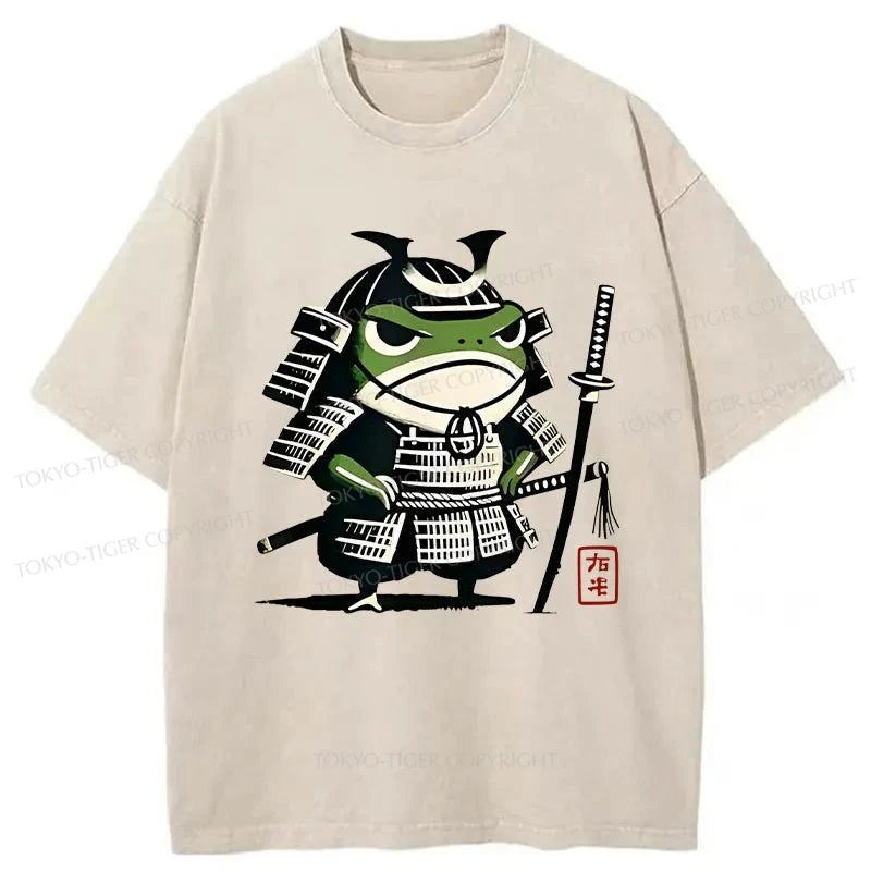 men's outdoor t-shirts -Tokyo-Tiger Frog Samurai Japan Washed T-Shirt