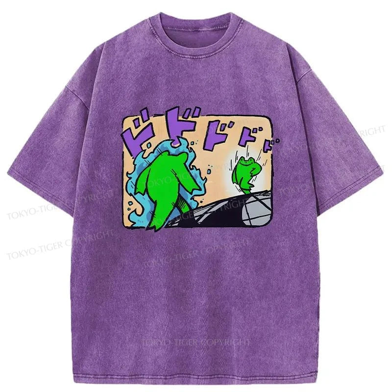 men's cool slogan tees -Tokyo-Tiger Froggy's Bizarre Adventure Washed T-Shirt