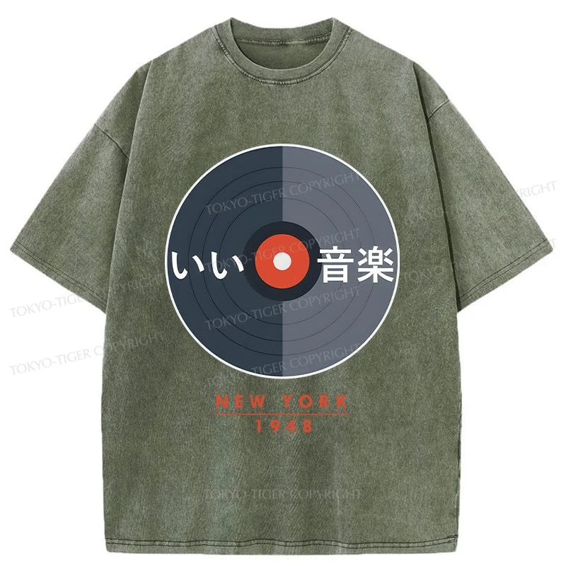 men's colorful graphic tees -Tokyo-Tiger Good Music Records Washed T-Shirt