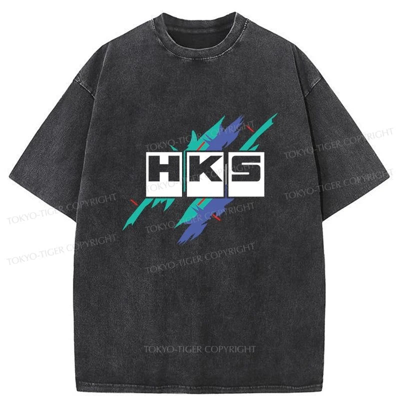 men's printed t-shirts -Tokyo-Tiger HKS Drifting Drag JDM Washed T-Shirt