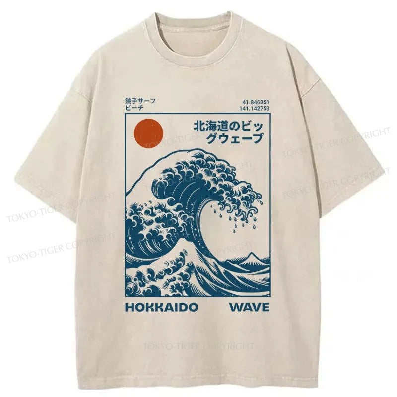 men's stylish t-shirts for casual wear -Tokyo-Tiger Hokkaido Wave Japan Washed T-Shirt