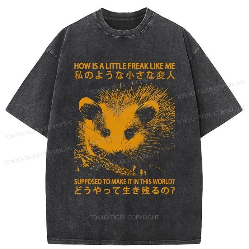 men's cotton t-shirts -Tokyo-Tiger How Can I Survive Washed T-Shirt