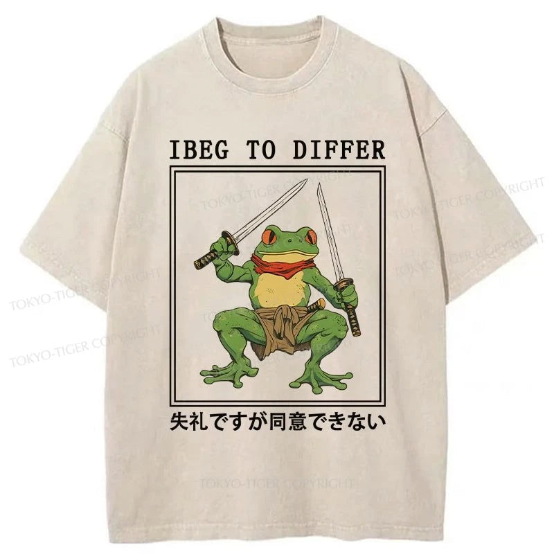 men's soft t-shirts -Tokyo-Tiger Japanese Frog Samurai Washed T-Shirt