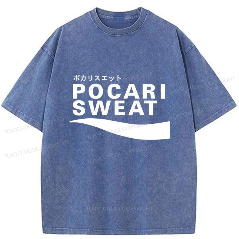 men's short-sleeve cotton t-shirts -Tokyo-Tiger Japanese Pocari Sweat Logo Washed T-Shirt