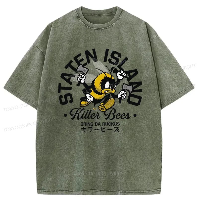 men's soft and breathable t-shirts -Tokyo-Tiger Killer Bees Japanese Washed T-Shirt