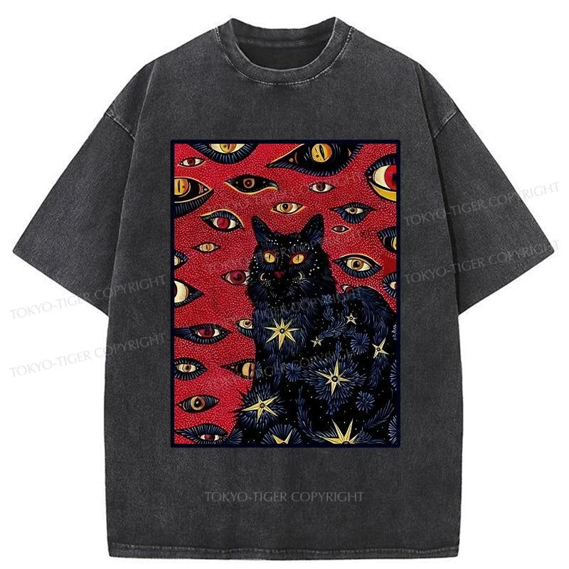 men's trendy printed t-shirts -Tokyo-Tiger Mysterious Cat Washed T-Shirt