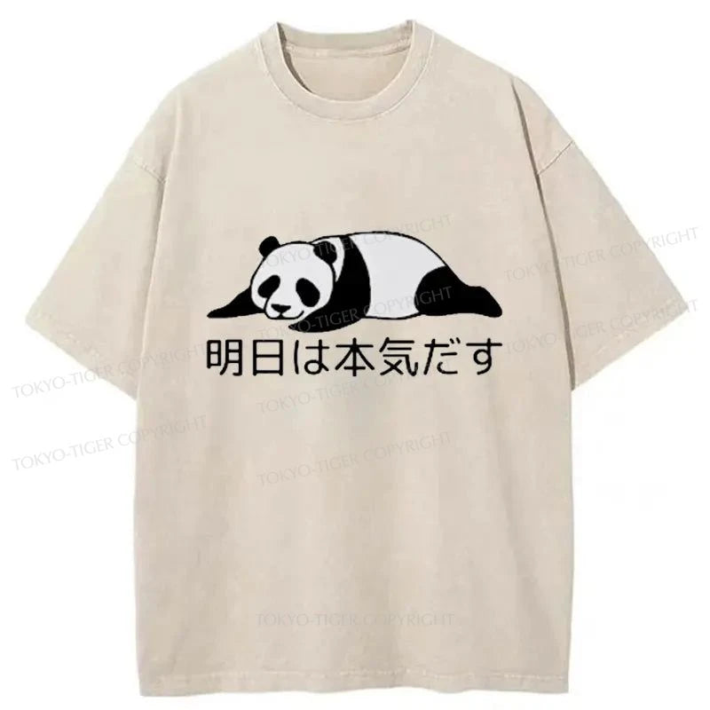 men's casual wear t-shirts -Tokyo-Tiger Panda Will Be Grave Tomorrow Washed T-Shirt