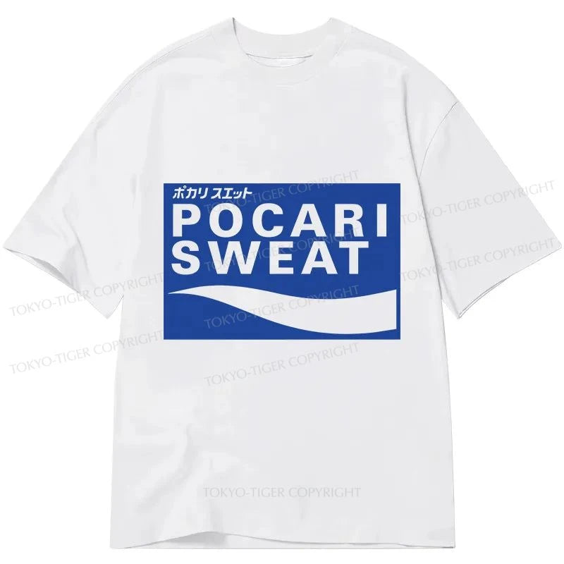 men's cotton blend t-shirts -Tokyo-Tiger POCARI SWEAT Logo Classic T-Shirt