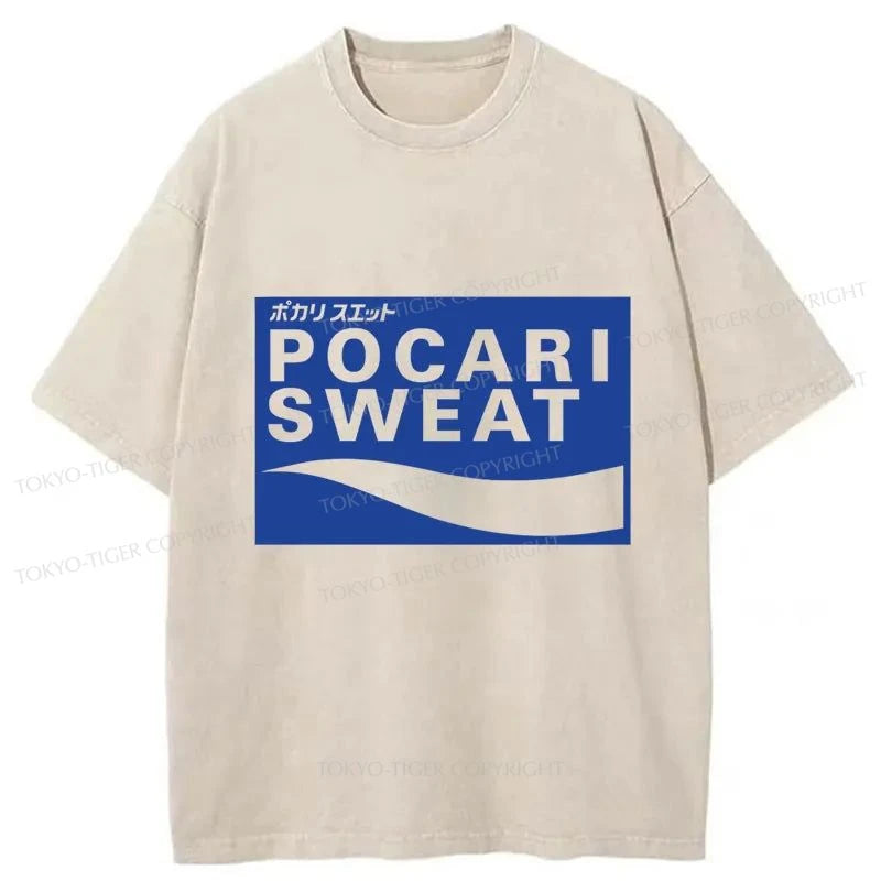 men's graphic print tees for casual wear -Tokyo-Tiger POCARI SWEAT Logo Washed T-Shirt