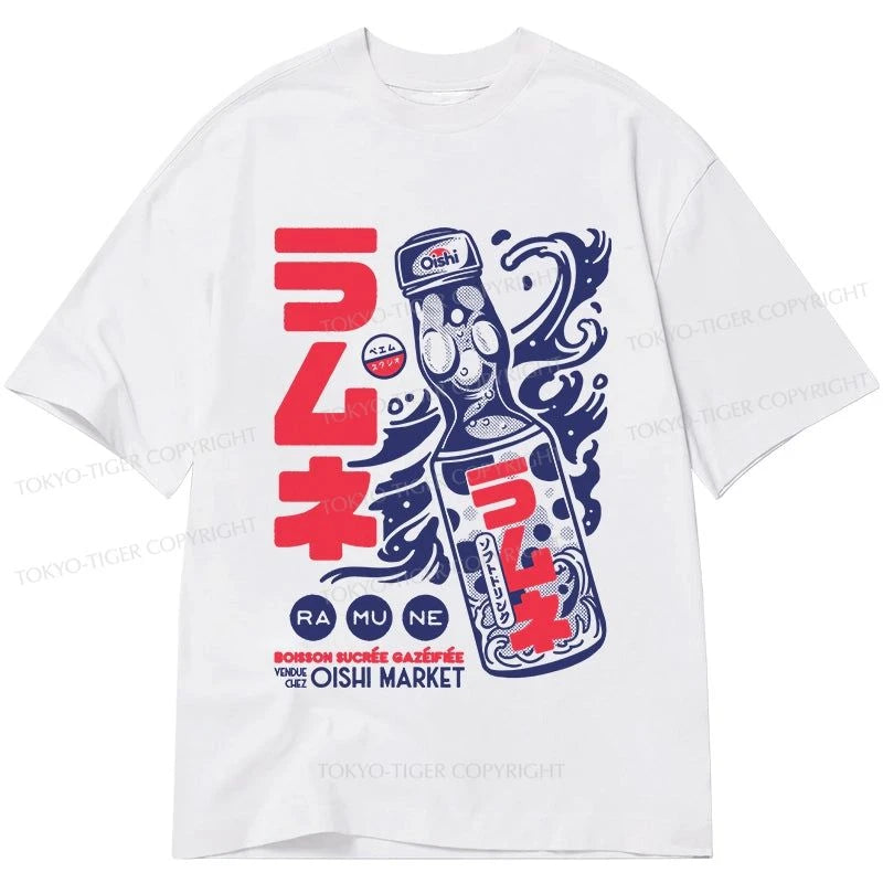 men's light t-shirts for summer -Tokyo-Tiger Ramune Print Japanese Classic T-Shirt