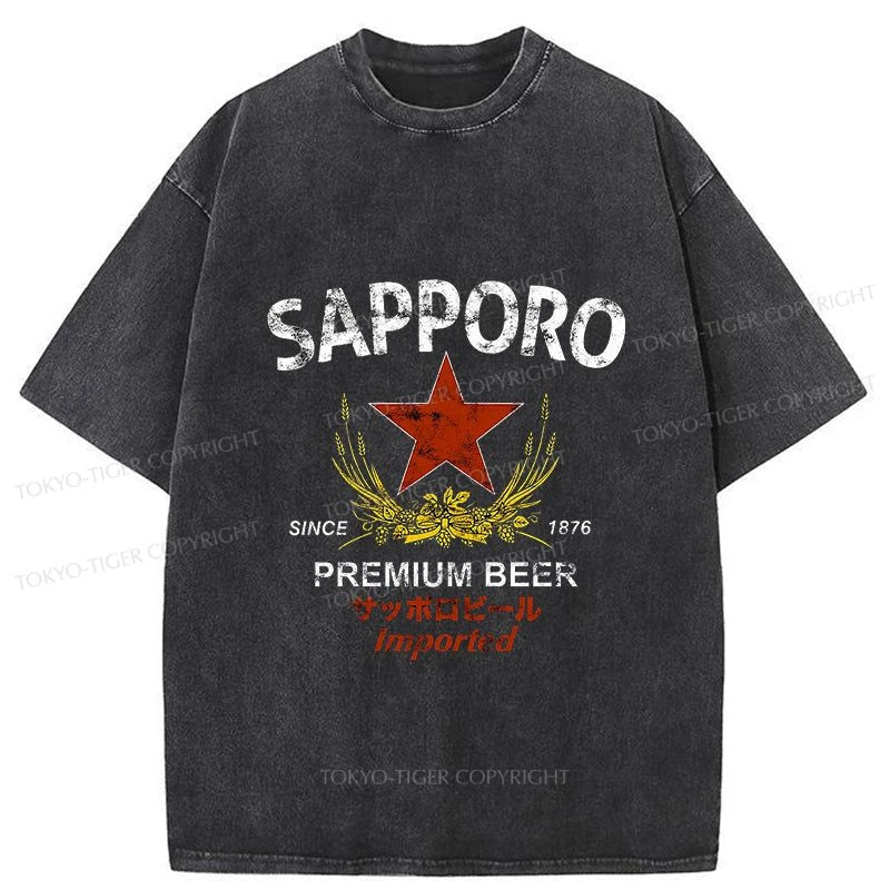 men's light t-shirts for summer -Tokyo-Tiger Sapporo Beer Essential Washed T-Shirt