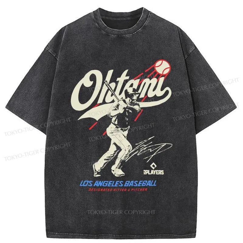 men's polo t-shirts -Tokyo-Tiger Shohei Ohtani Retro Japanese Washed T-Shirt