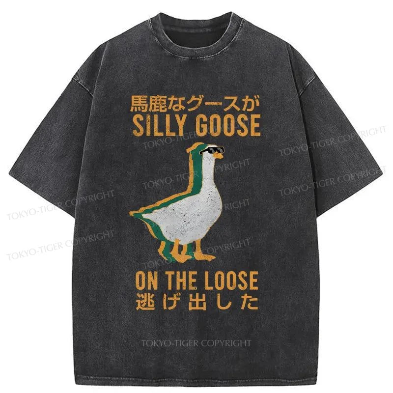 men's comfortable print tees -Tokyo-Tiger Silly Goose Japanese Washed T-Shirt