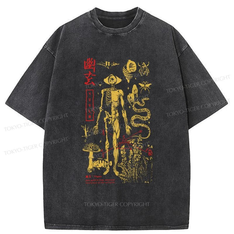 men's oversized graphic print t-shirts -Tokyo-Tiger Spooky Ghost Japanese Washed T-Shirt