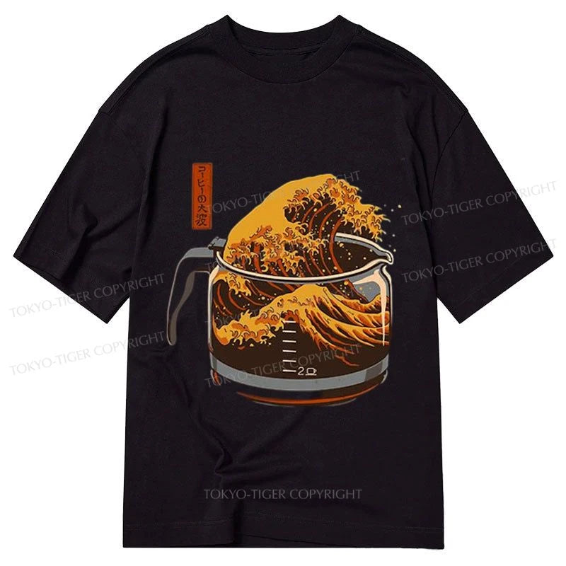 men's casual t-shirts -Tokyo-Tiger The Great Wave Of Coffee Japanese Classic T-Shirt