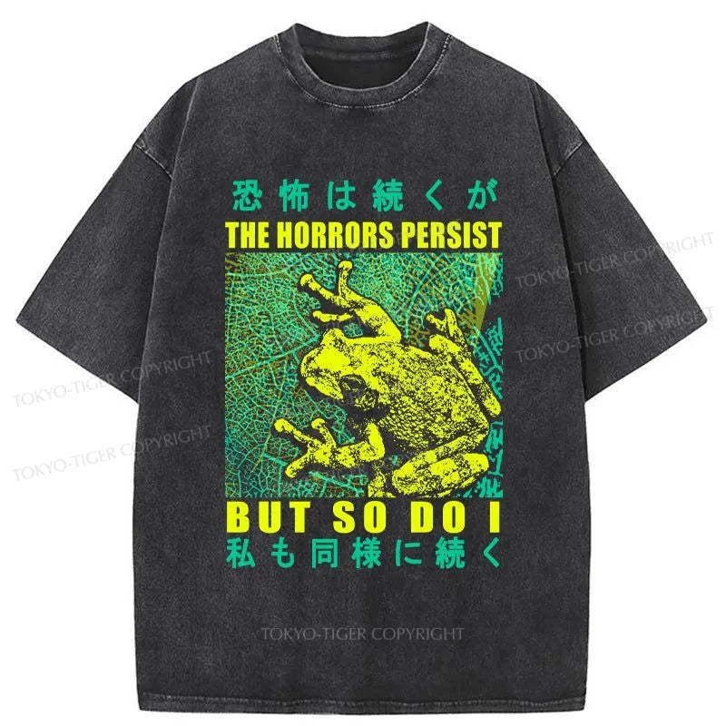 men's graphic t-shirts -Tokyo-Tiger The Horrors Persist Forg Washed T-Shirt