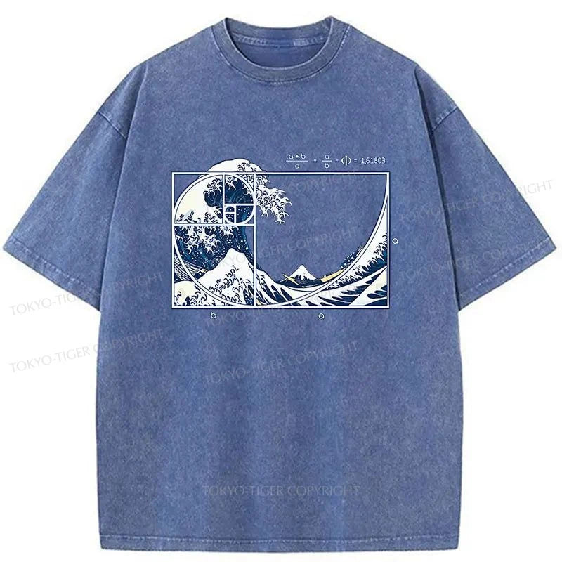 men's slim-fit graphic t-shirts -Tokyo-Tiger Ukiyoe Waves Japan Washed T-Shirt