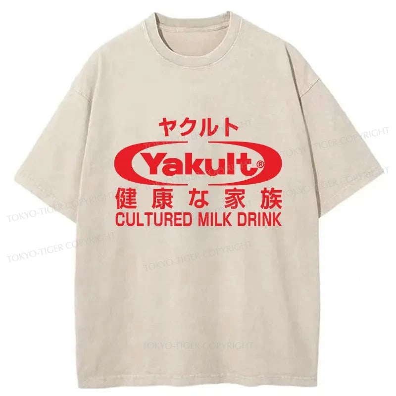 men's fashion t-shirts -Tokyo-Tiger Yakult Logo Washed T-Shirt