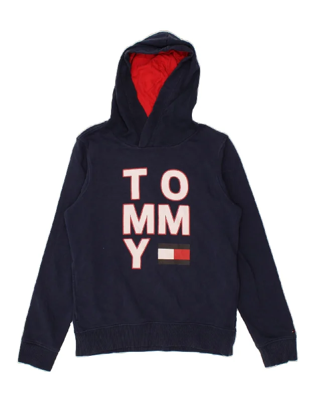 men's performance hoodies -TOMMY HILFIGER Boys Graphic Hoodie Jumper 13-14 Years Navy Blue