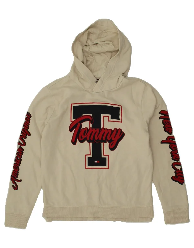 men's casual hoodies -TOMMY HILFIGER Boys Graphic Hoodie Jumper 13-14 Years Off White Cotton