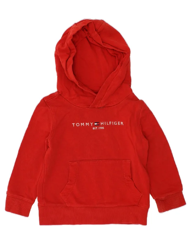 men's oversized hoodie sweatshirt -TOMMY HILFIGER Boys Graphic Hoodie Jumper 2-3 Years Red Cotton