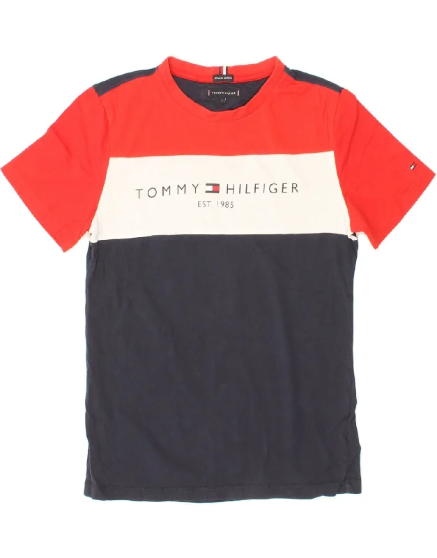 men's simple stylish t-shirts -TOMMY HILFIGER Boys Graphic T-Shirt Top 13-14 Years Navy Blue Colourblock