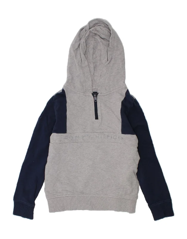 men's graphic print hoodies -TOMMY HILFIGER Boys Graphic Zip Neck Hoodie Jumper 9-10 Years Grey