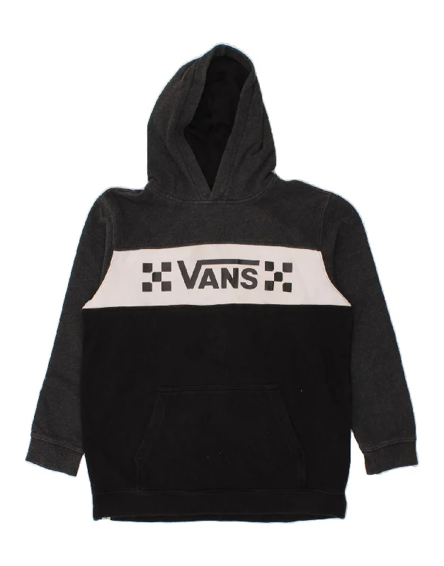 men's hoodie sweatshirt -VANS Boys Graphic Hoodie Jumper 14-15 Years XL Black Colourblock Cotton