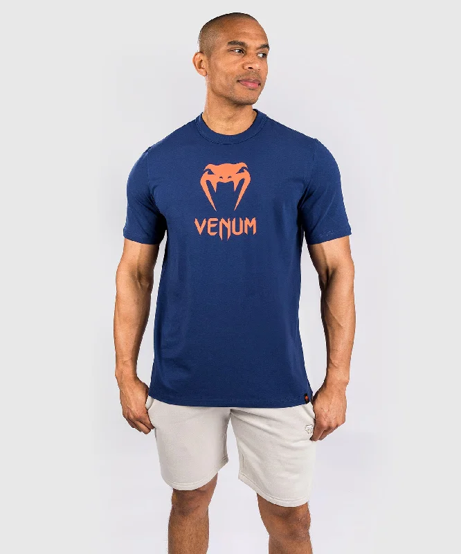 men's casual t-shirts -Venum Classic T-Shirt - Navy Blue/Orange