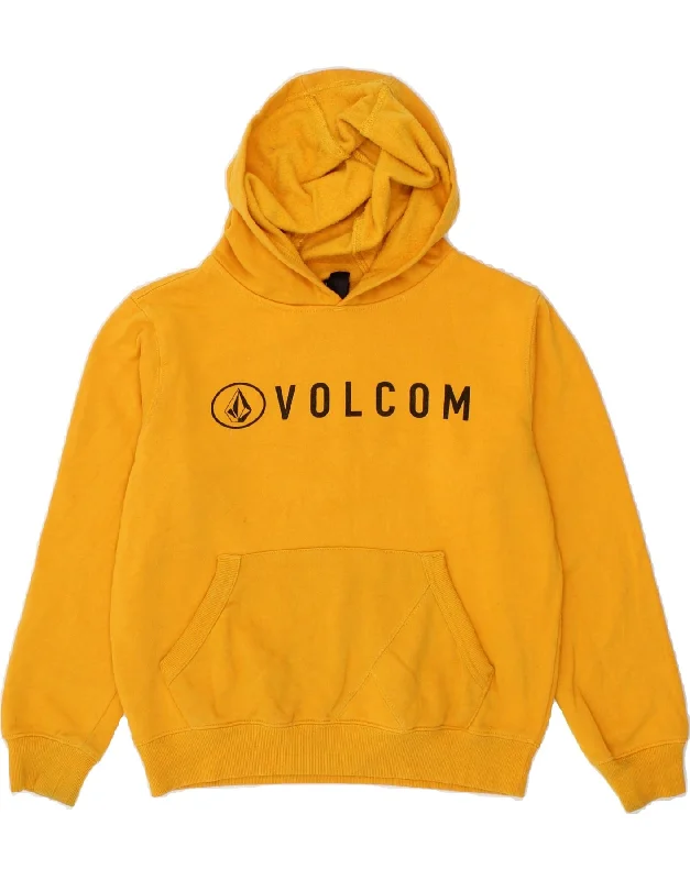 men's zip hoodie with drawstrings -VOLCOM Boys Graphic Hoodie Jumper 9-10 Years Small Yellow Cotton