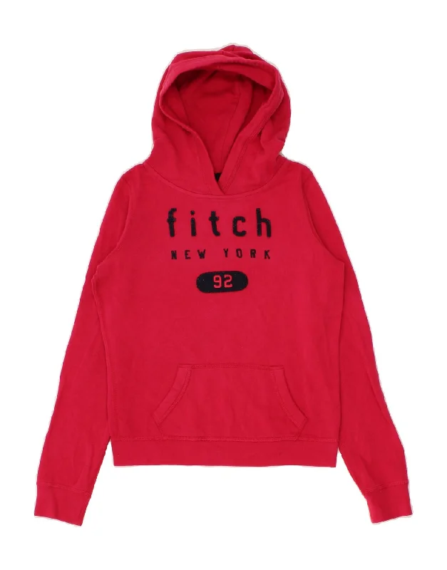 men's hoodie with zippered pockets -ABERCROMBIE & FITCH Girls Graphic Hoodie Jumper 14-15 Years XL Pink Cotton