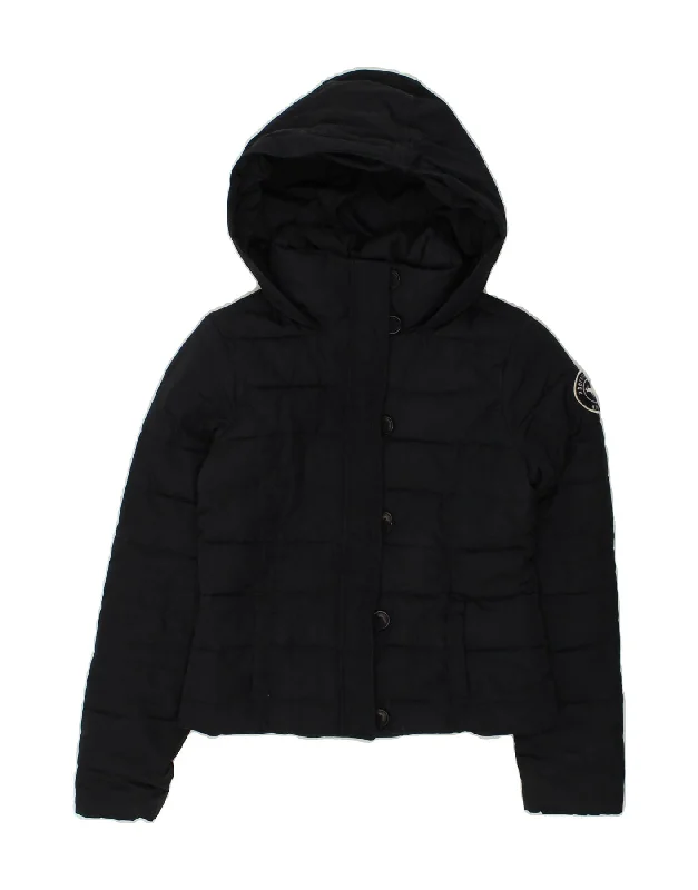 men's wind-resistant jackets -ABERCROMBIE & FITCH Girls Hooded Padded Jacket 7-8 Years Large Navy Blue