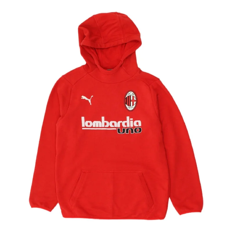 men's hoodies for winter -AC Milan Kids Red Pullover Puma Hoodie | Italian Football Sportswear Boys Hoody