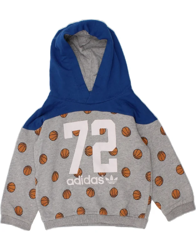 men's fleece hoodies -ADIDAS Baby Boys Graphic Hoodie Jumper 12-18 Months Grey Spotted Cotton